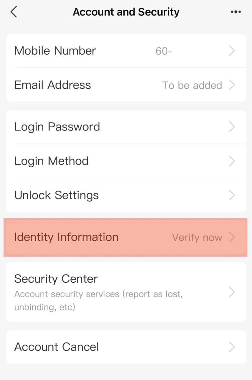 Identity verification in Alipay step 3