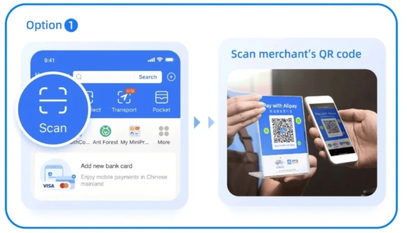 Scan a QR code to pay in Alipay