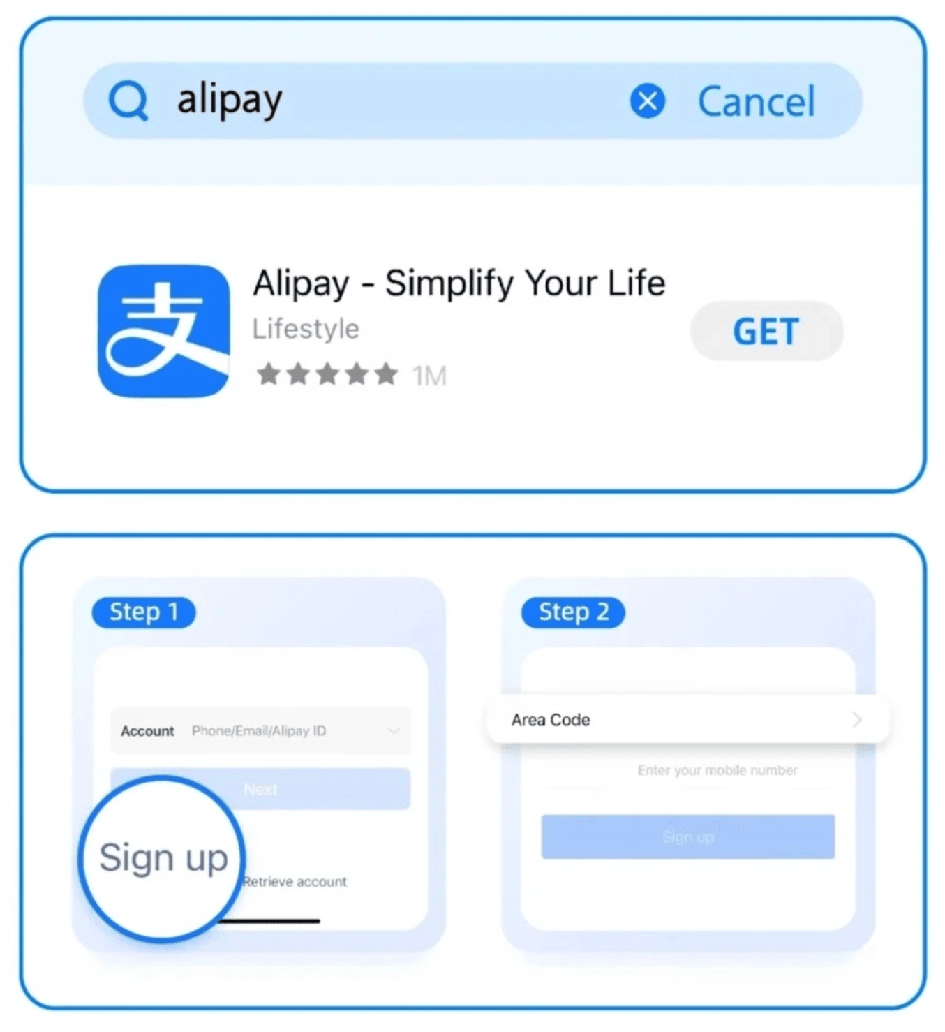 Download and register Alipay