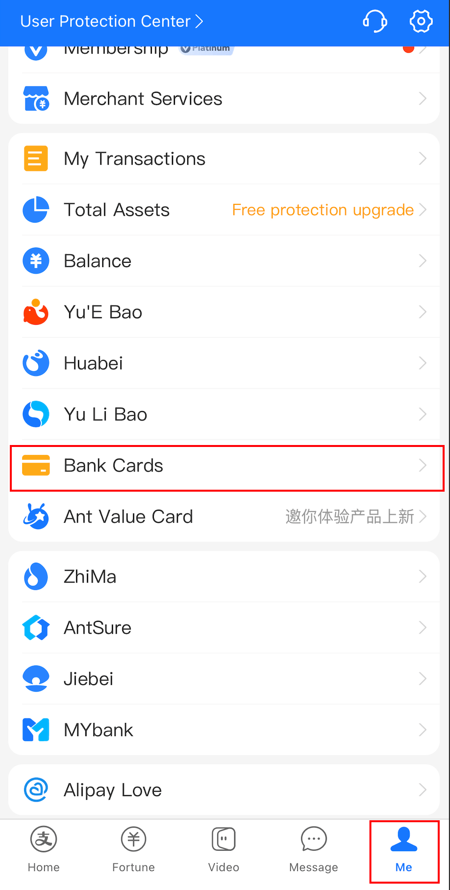 Add bank card in Alipay Settings