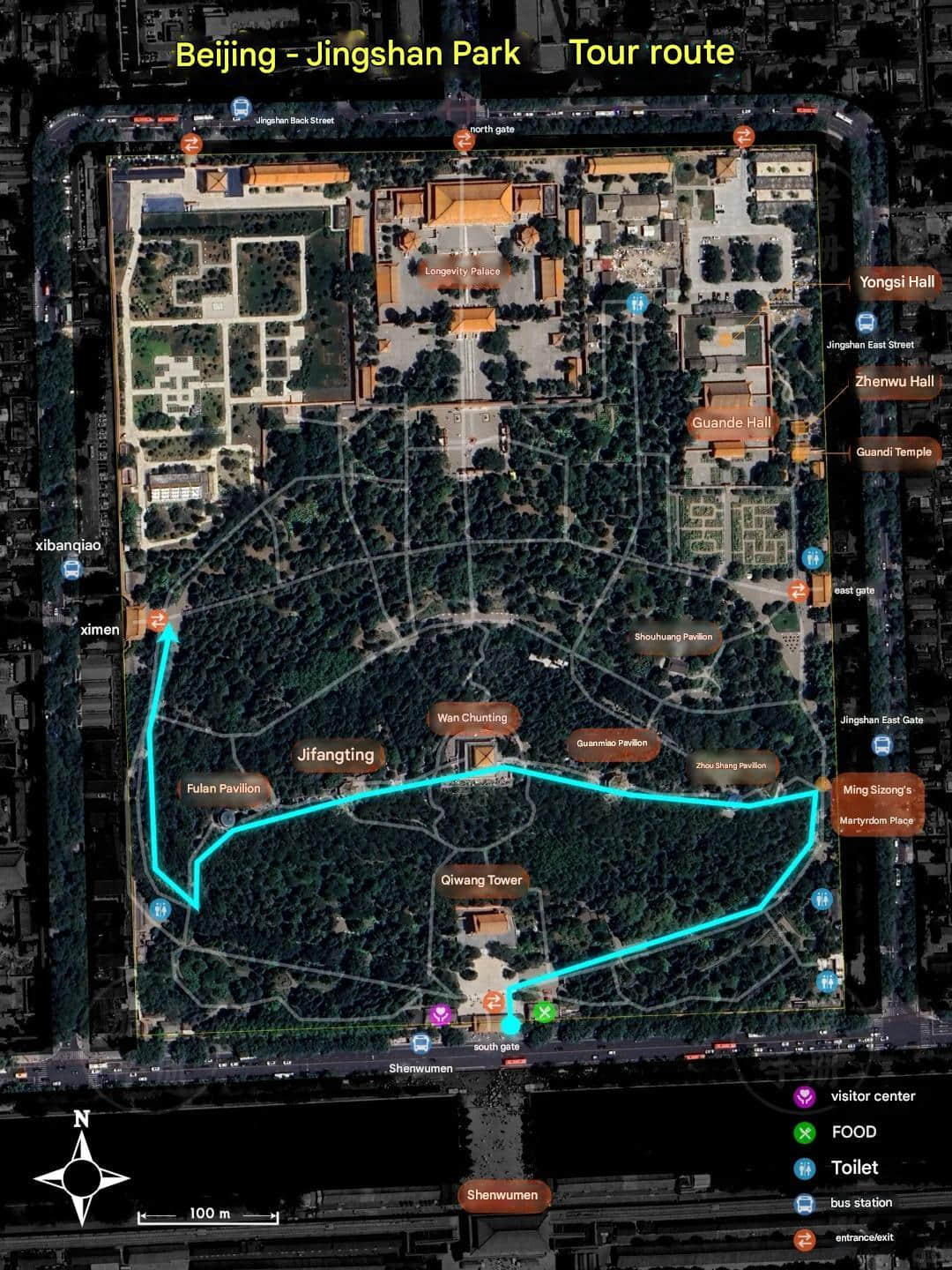 Jingshan Park recommended routes map