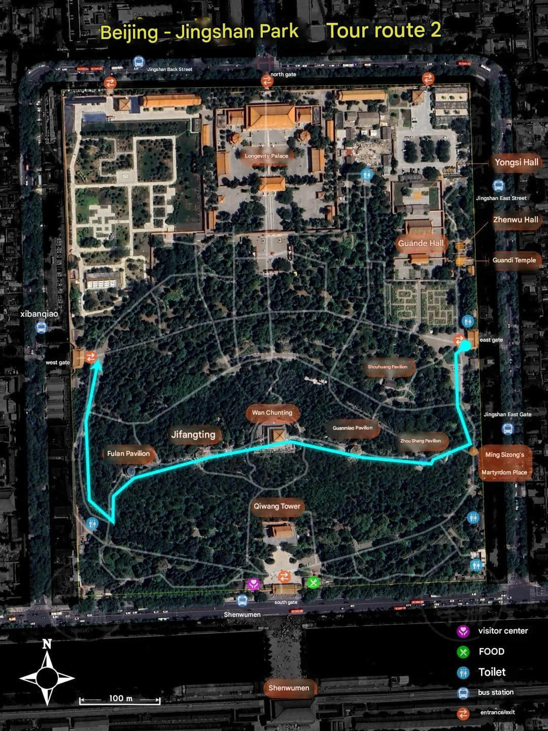 Detailed walking paths in Jingshan Park