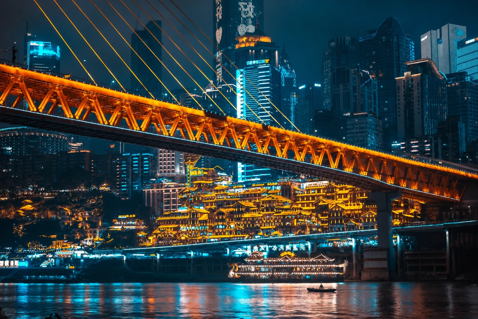 Chongqing Grand Theatre Night View from the River Bank