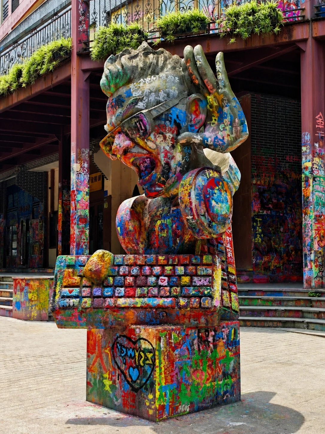 Sculptural graffiti at Huangjueping Graffiti Street