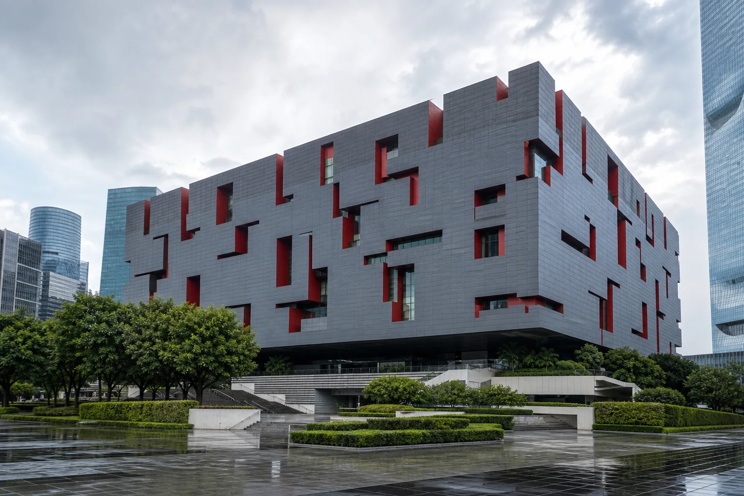 Puzzle-box exterior of Guangdong Museum in Zhujiang New Town