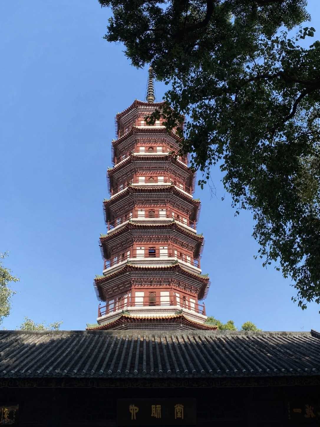 Distant view of the Temple of Six Banyan Trees