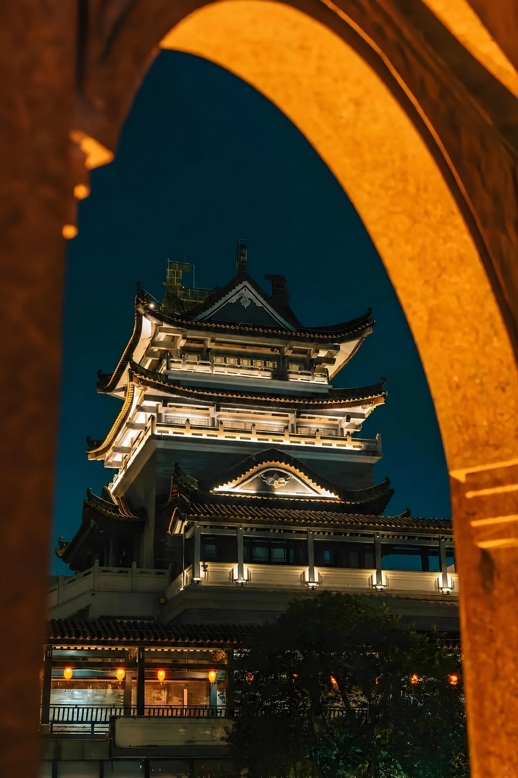 Night view of traditional architecture at Yongqing Fang