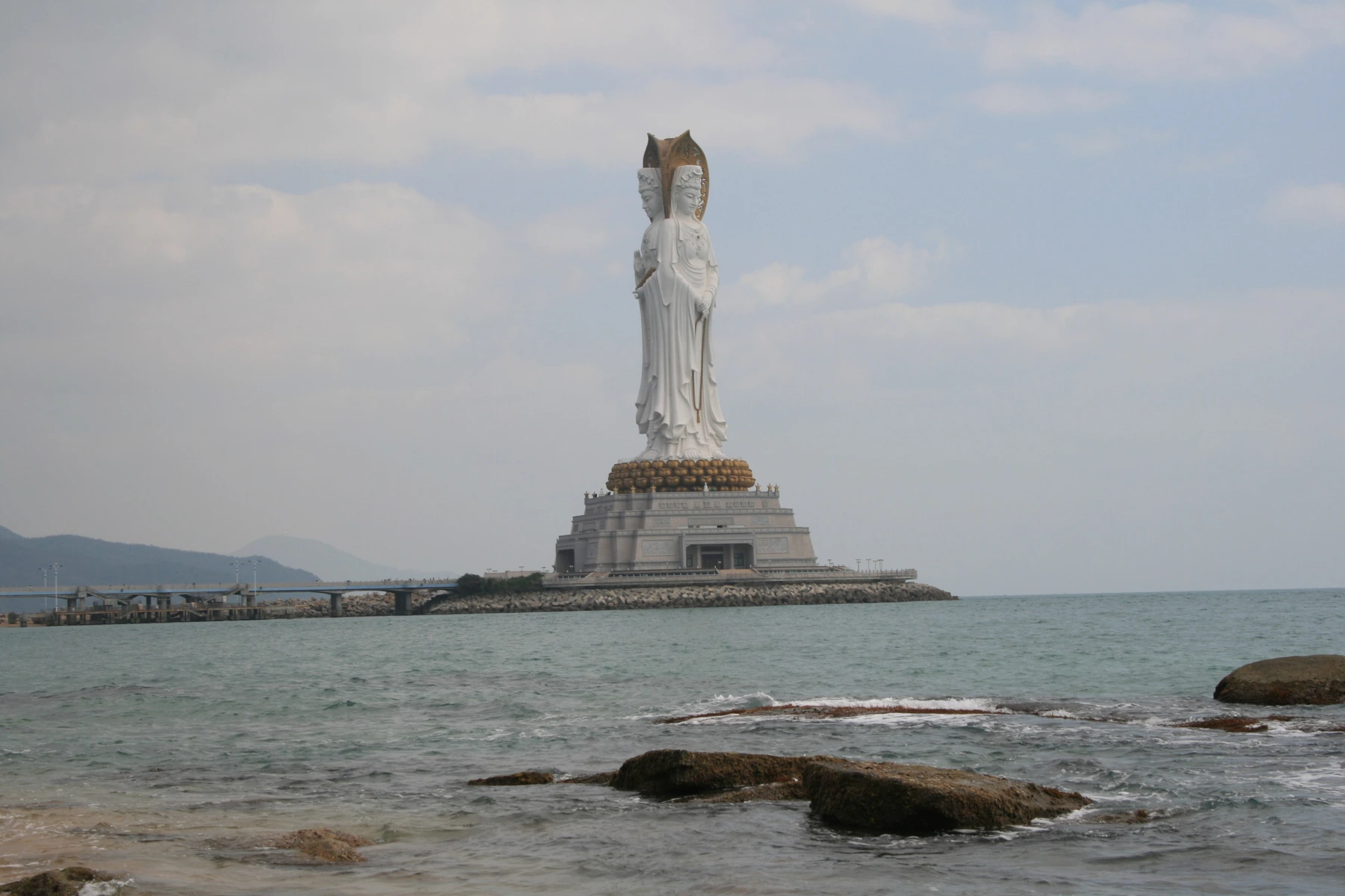 Front view of the monumental Guanyin statue at Nanshan