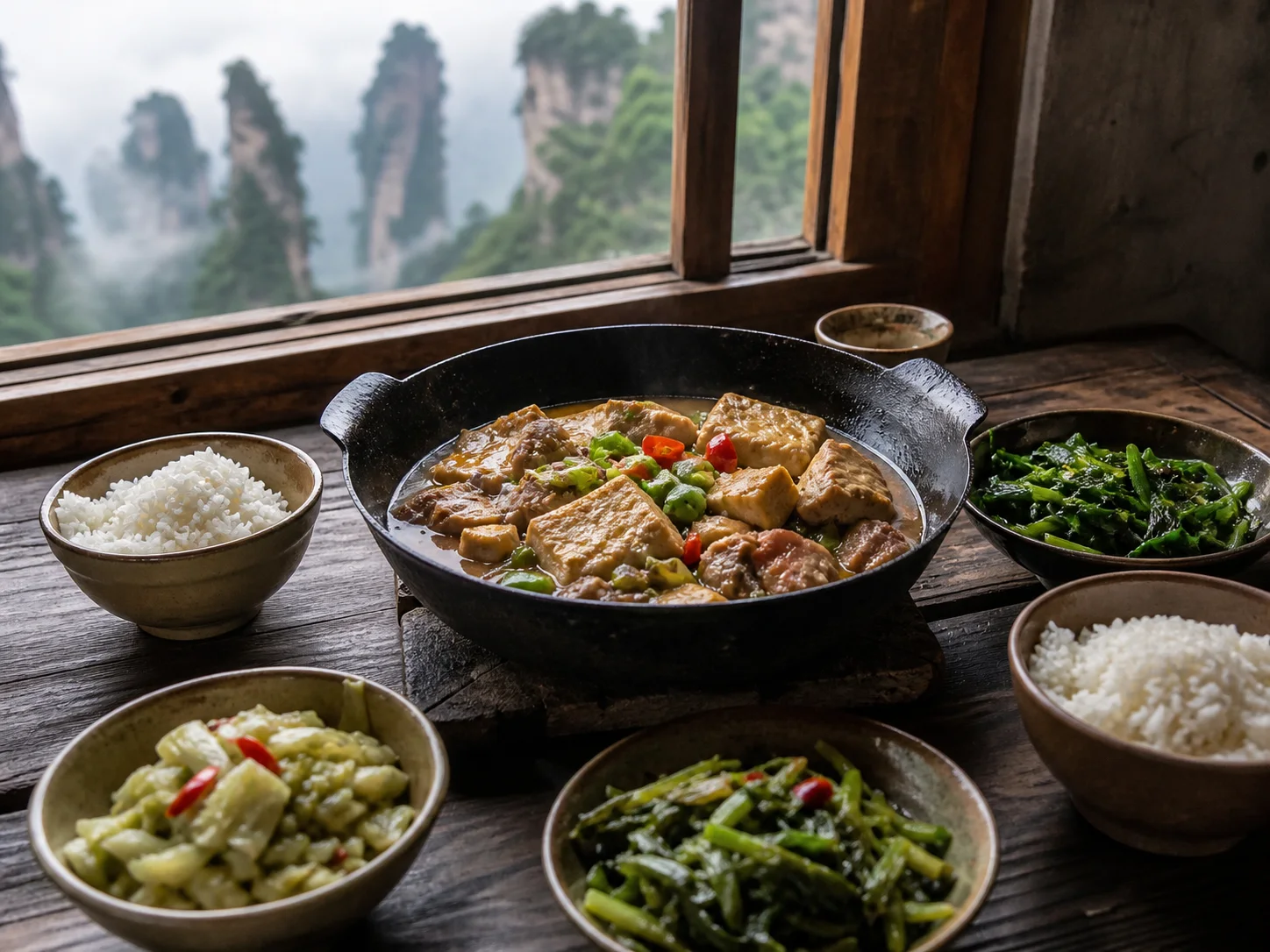 Image of a Tujia-style sanxiaguo meal