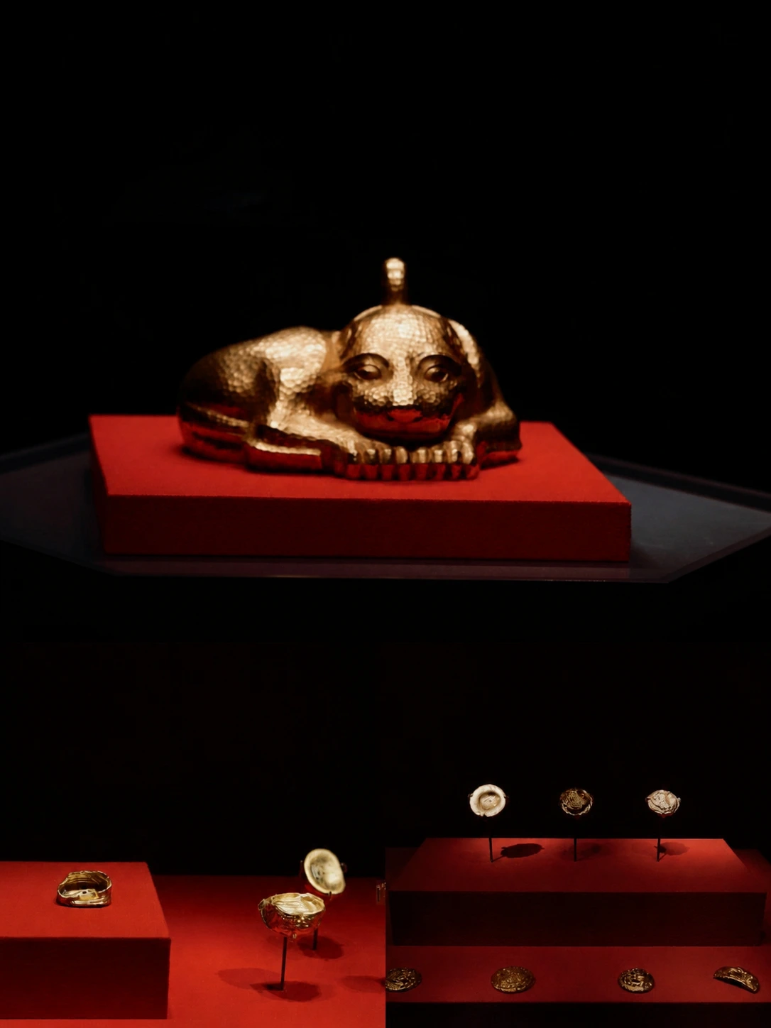 A gold animal-shaped artifact displayed at Nanjing Museum