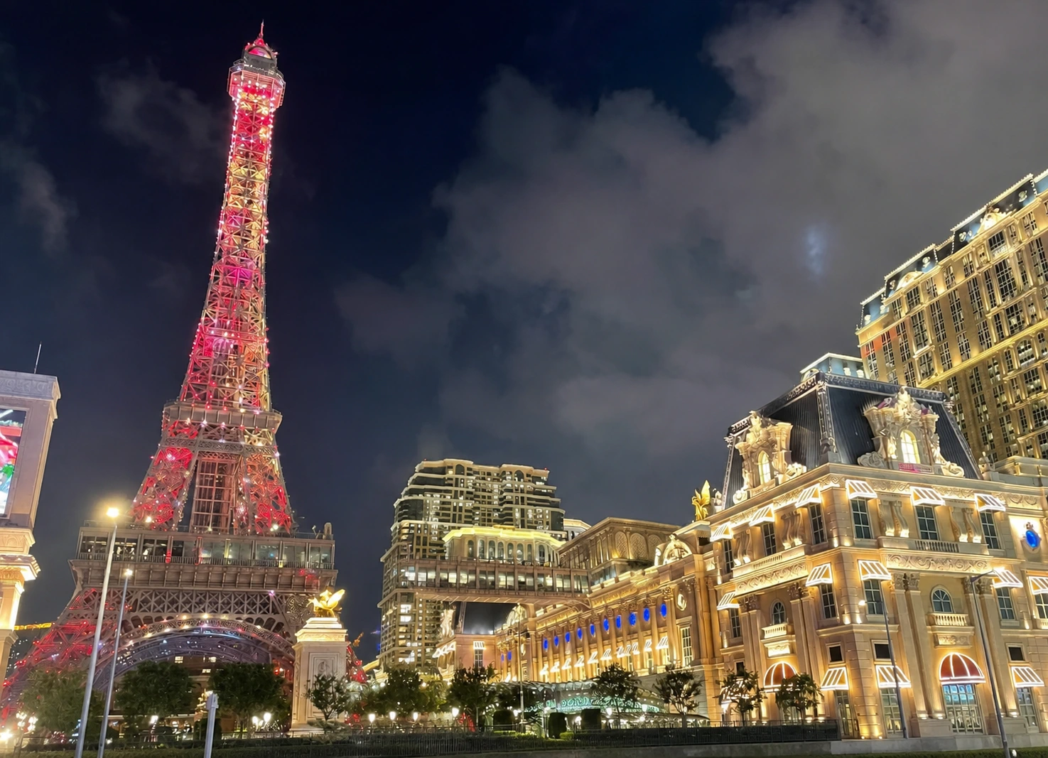 Night view of the Eiffel Tower at The Parisian Macao