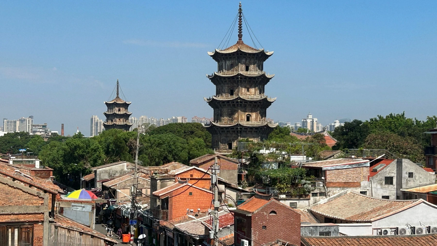West Street roofs with Kaiyuan Temple pagodas behind them