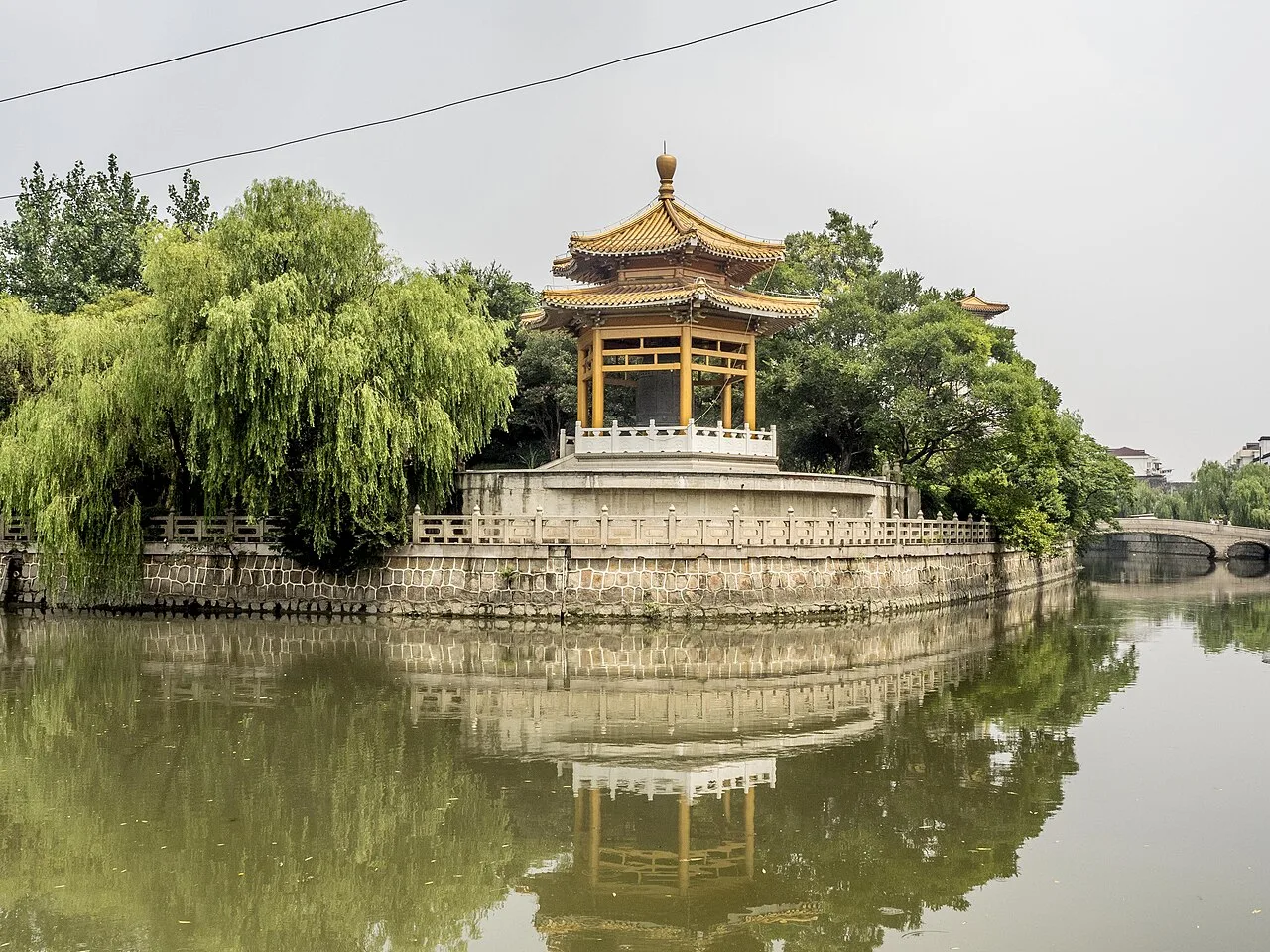 Waterside pavilion and canal in Qibao Ancient Town