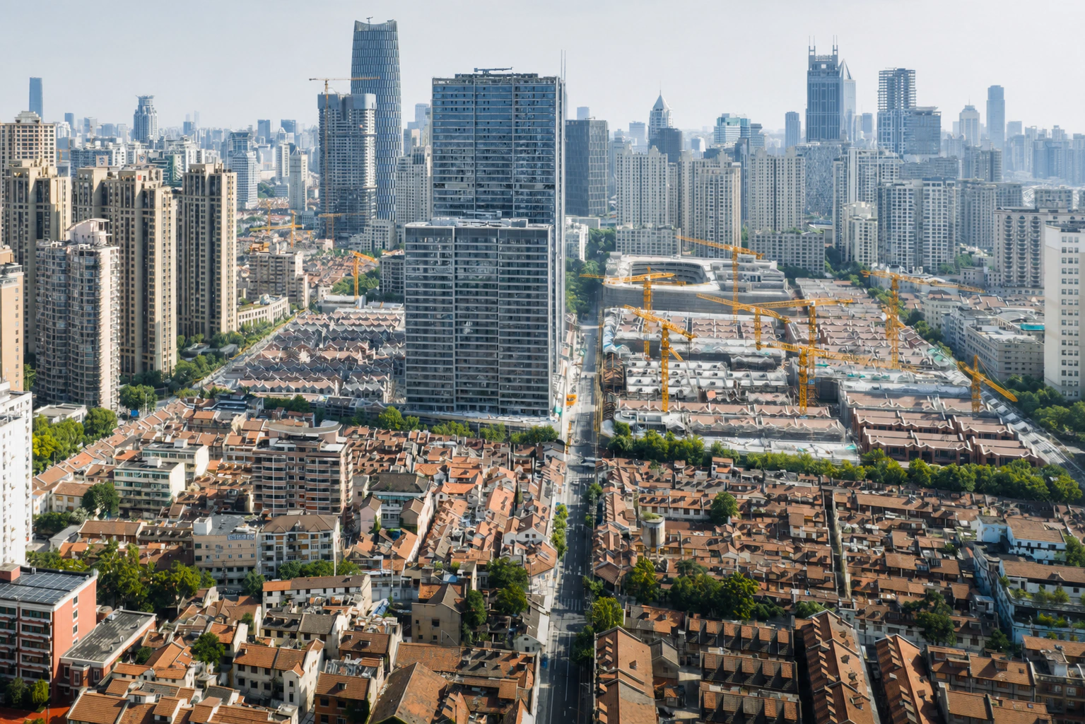 Low-rise Shikumen neighborhoods and modern development around Shanghai Xintiandi