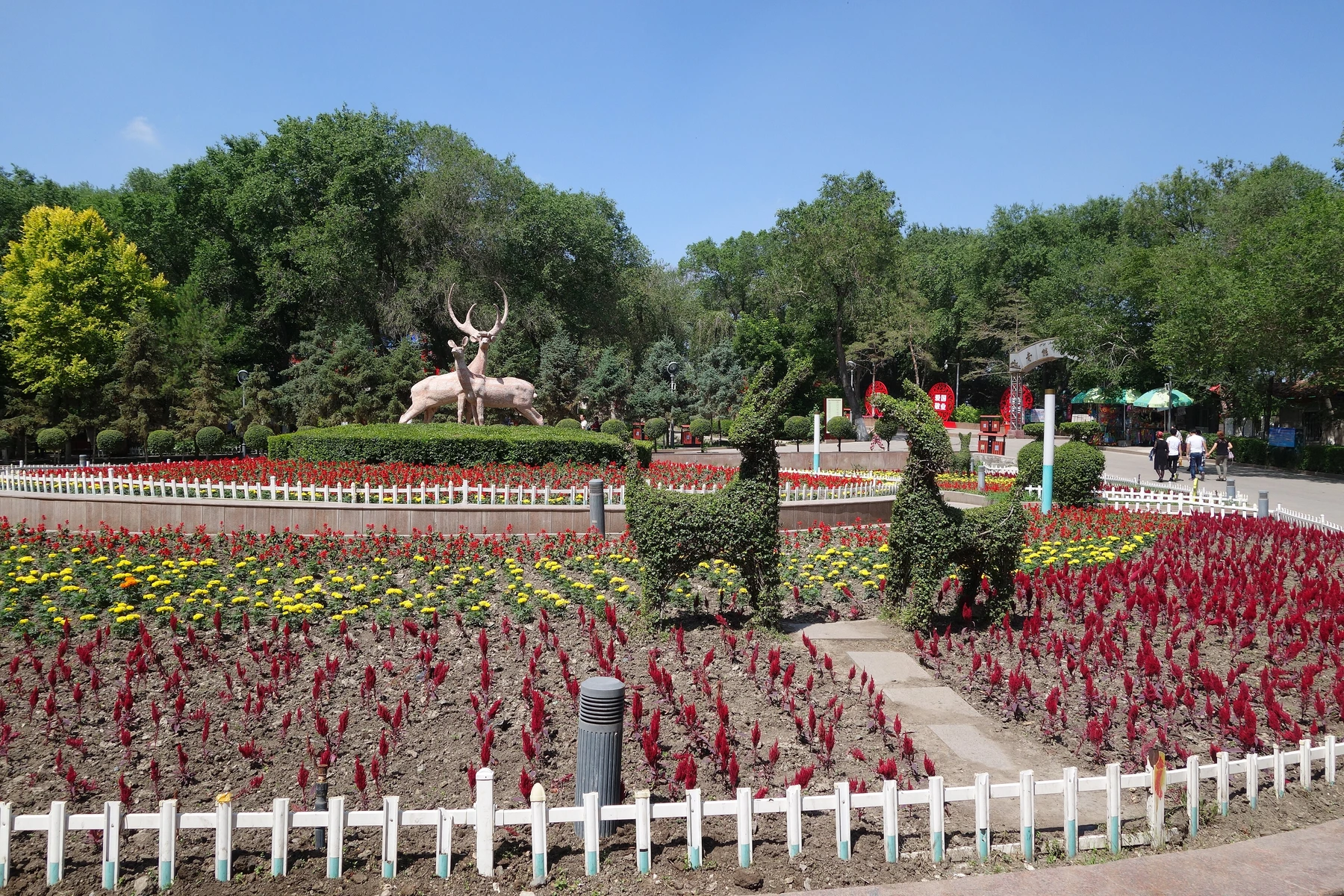 Landscaped flower beds and paths in Red Hill Park