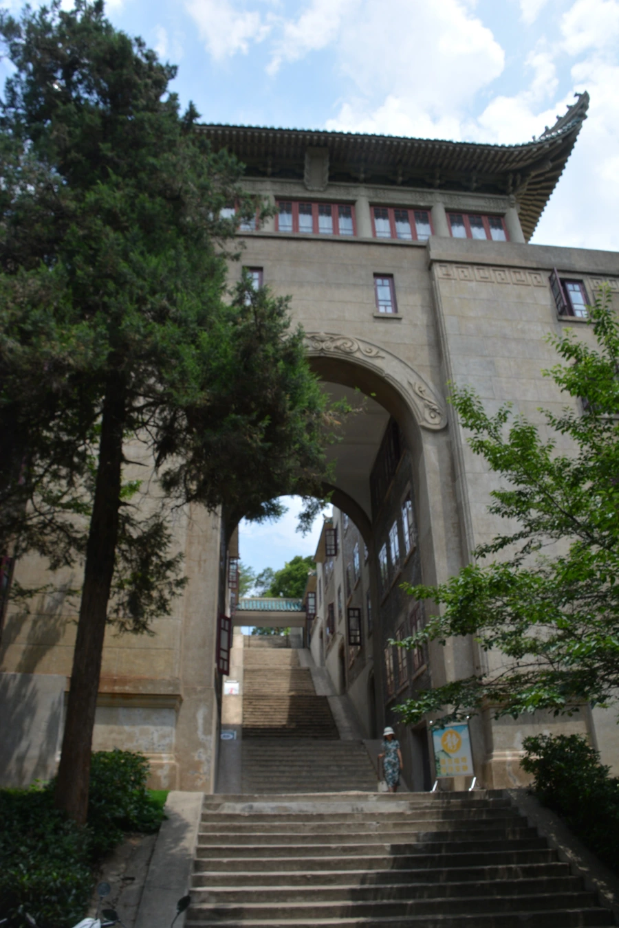 Tree-lined historic building at Wuhan University