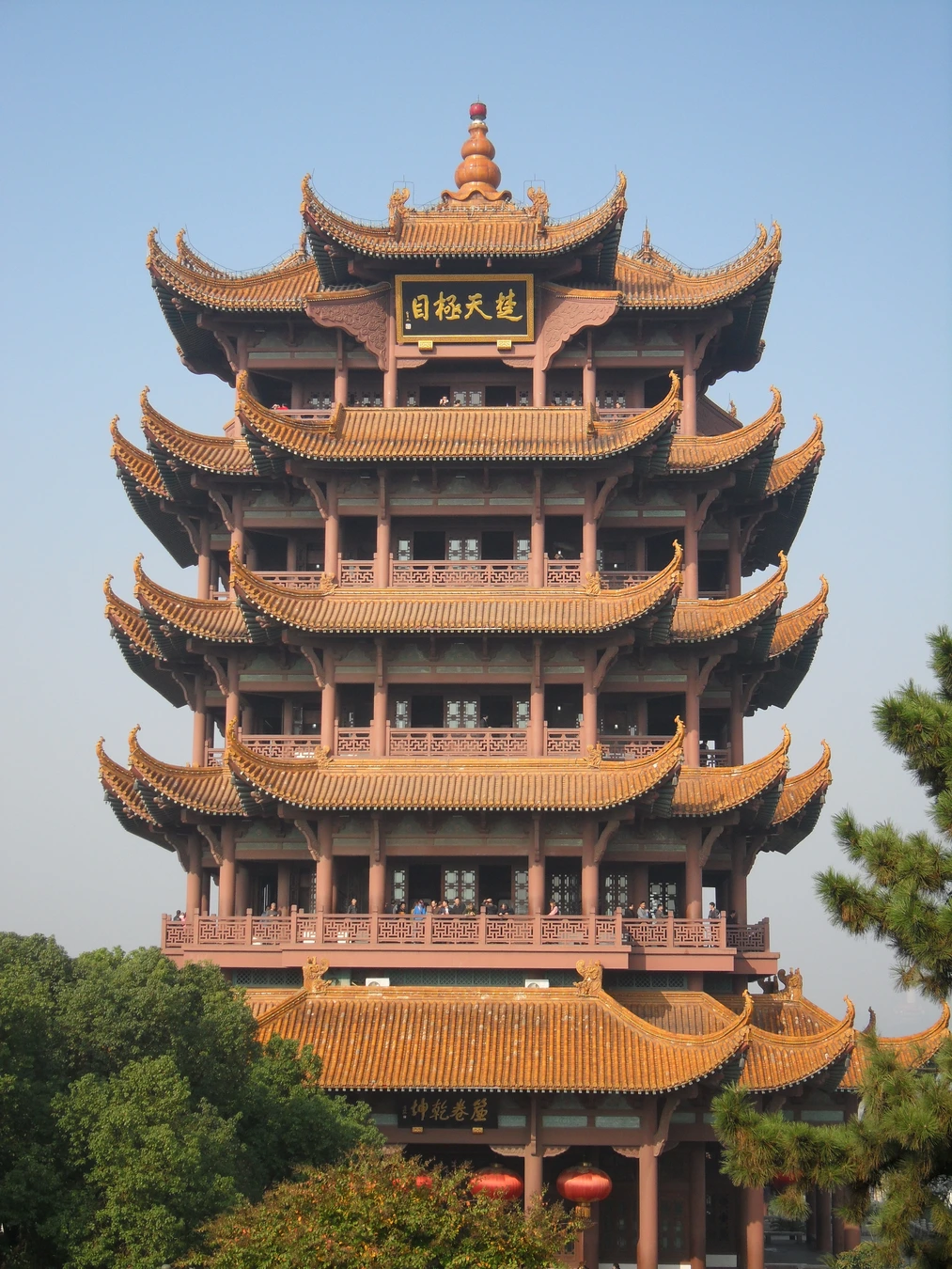 Clear exterior view of Yellow Crane Tower in Wuhan