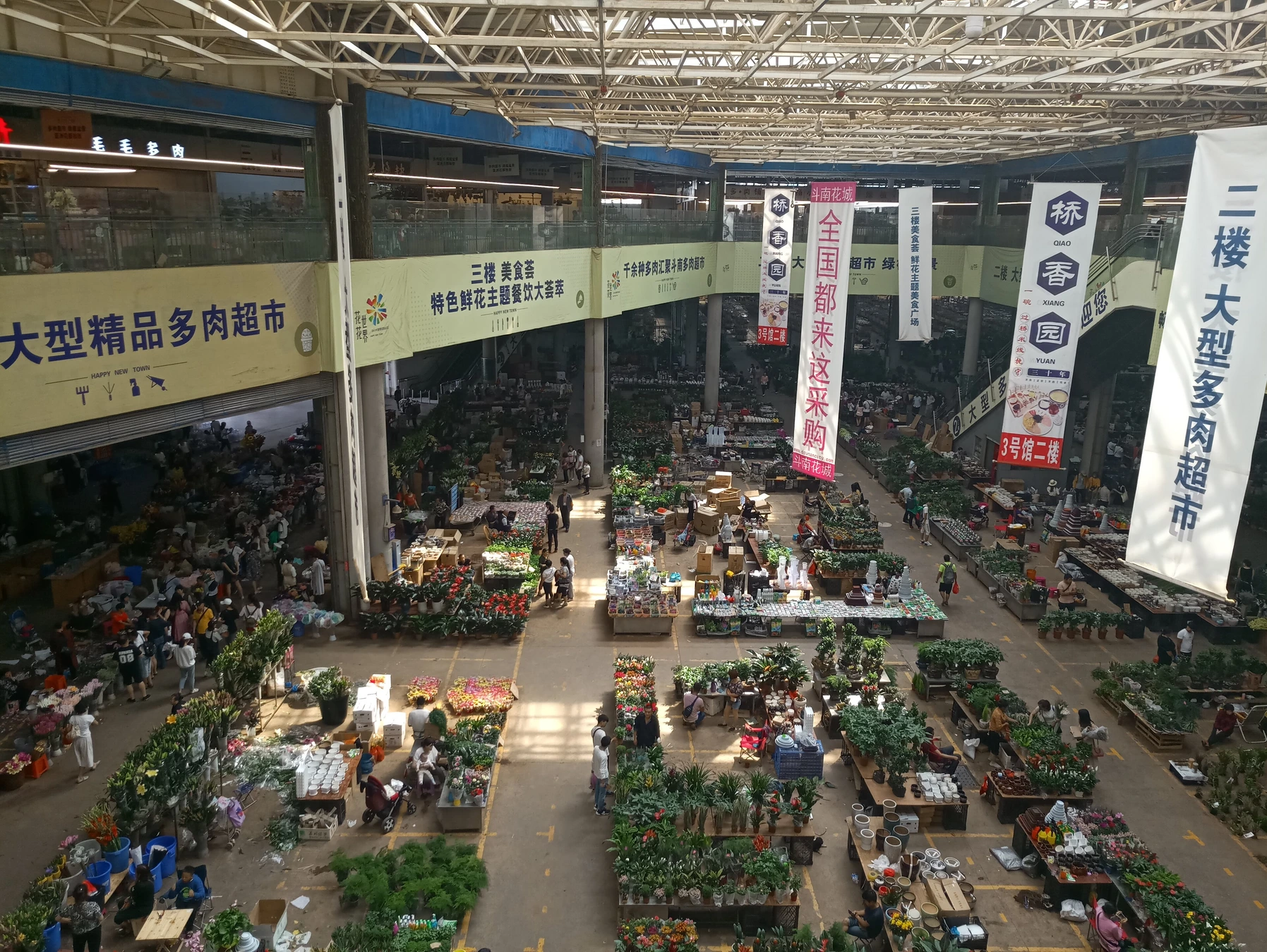 Large indoor flower-trading hall at Dounan Flower Market