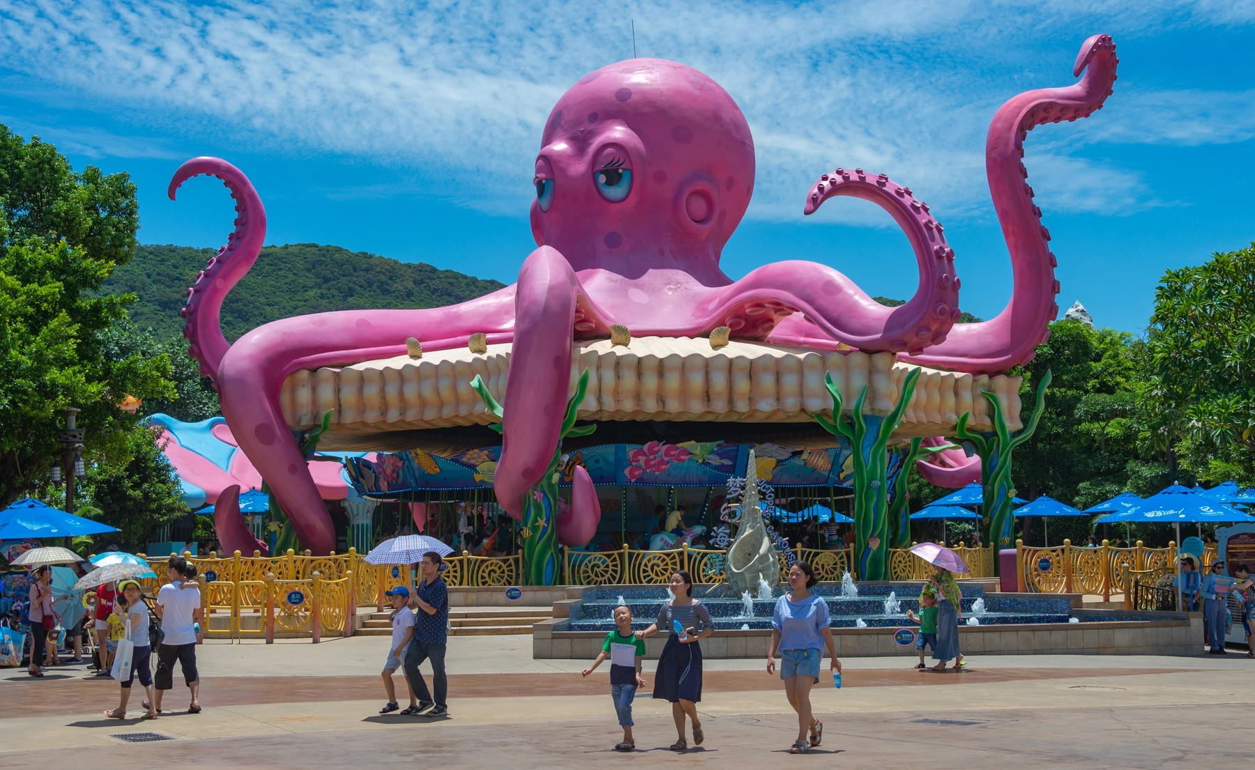 Colorful octopus-themed ride area inside Ocean Kingdom