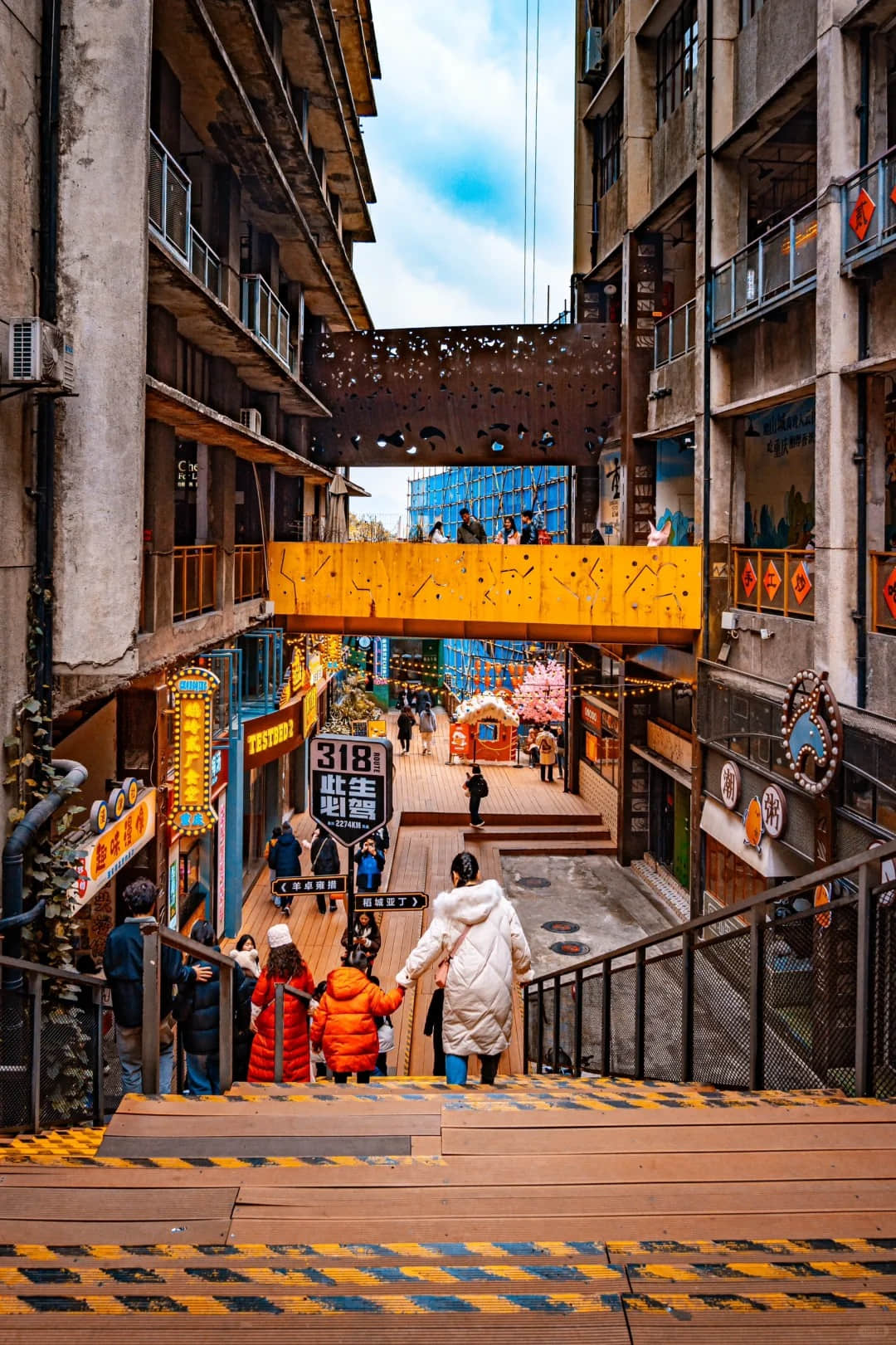 Daytime street view and creative graffiti walls inside Eling Factory