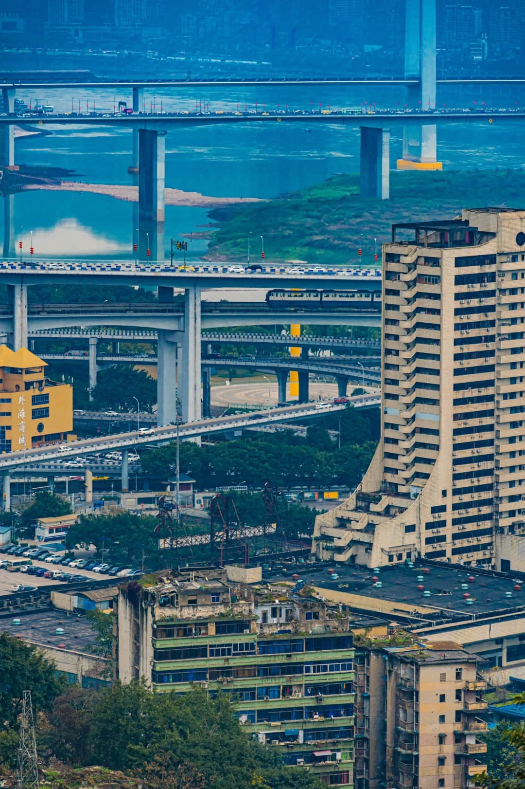 View of Liziba Railway emerging from building