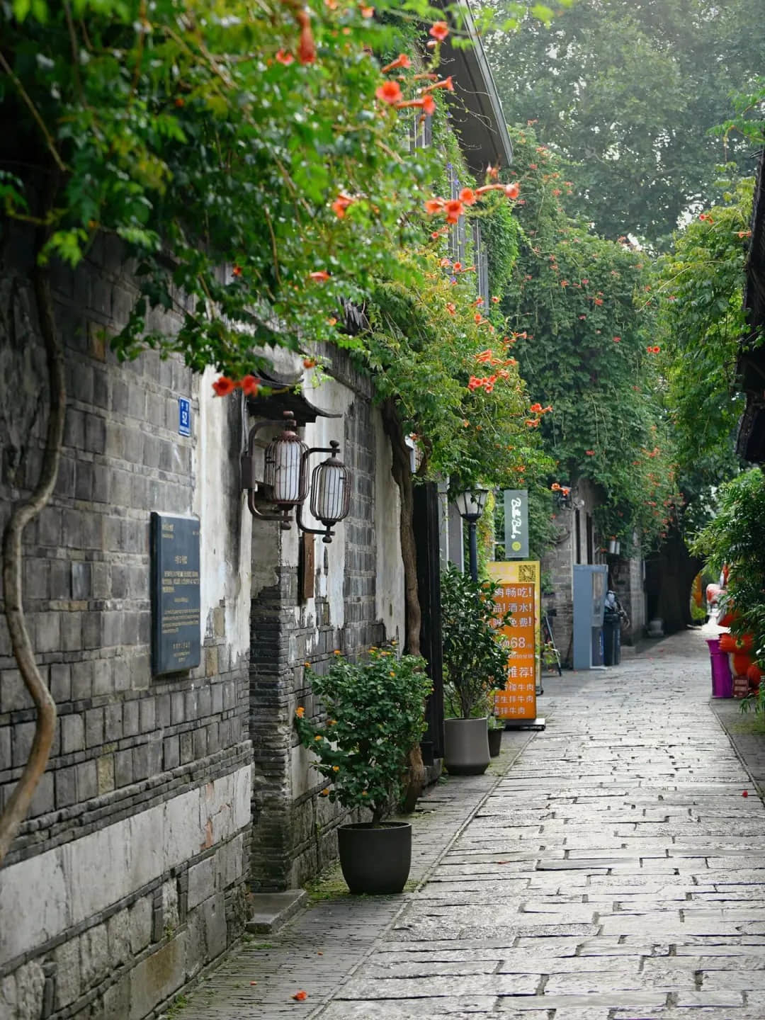 A quiet traditional alley in Laomendong showing authentic architecture