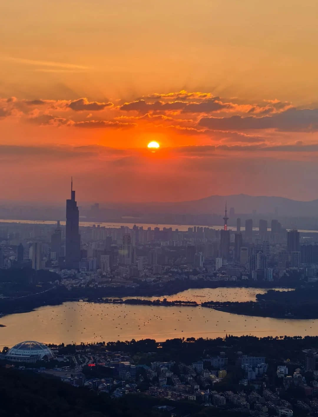 View of Nanjing and sunset from Purple Mountain