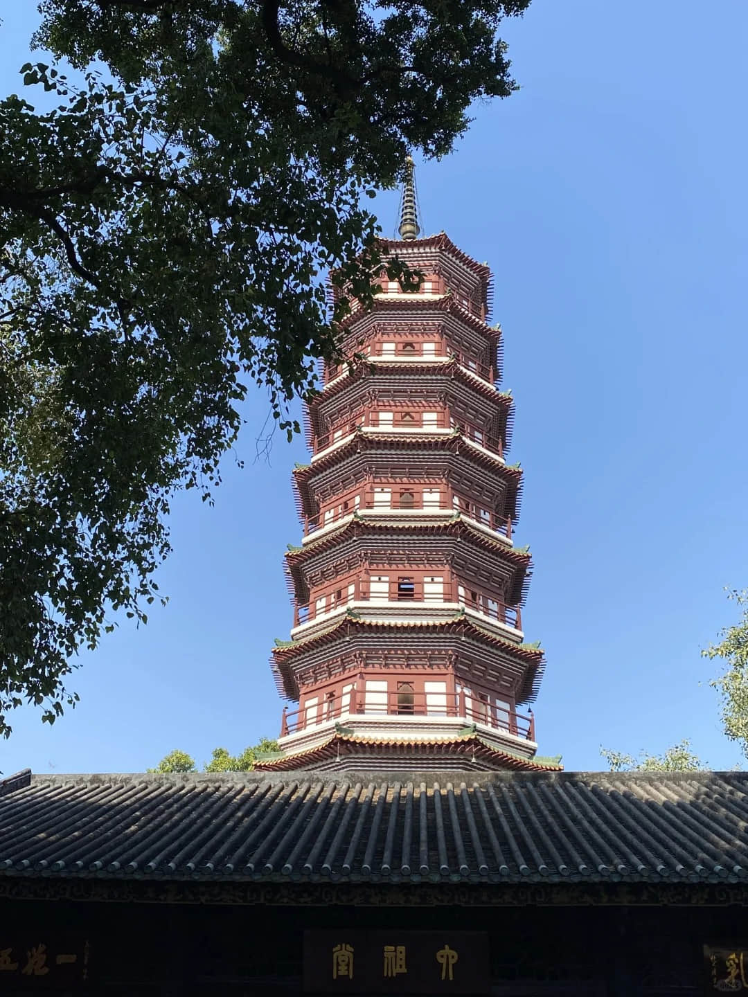 Distant view of the Temple of Six Banyan Trees