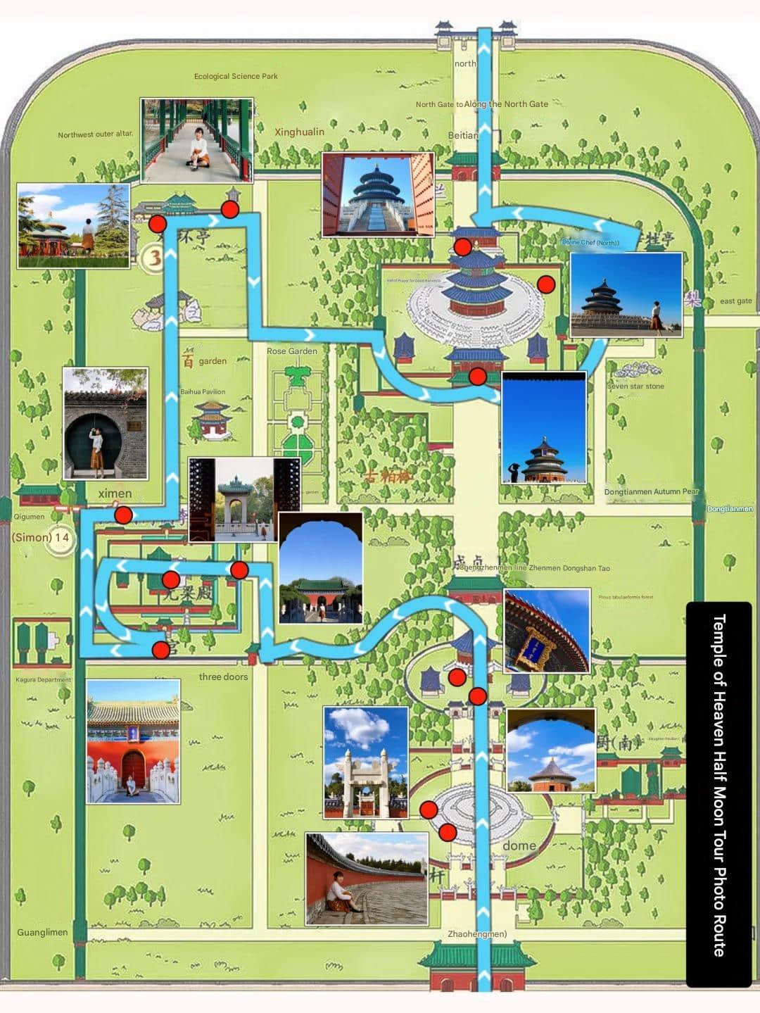 The 4-hour route maps of the Temple of Heaven