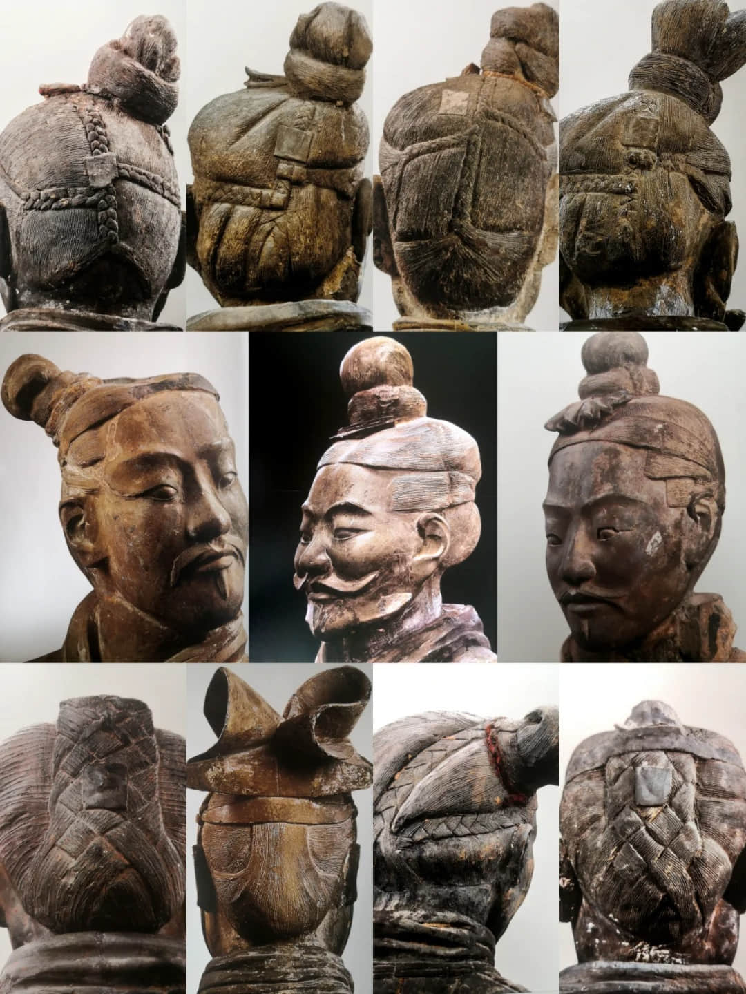 Terracotta Warriors head 360 degree panoramic photo, including 11 different angles of the Terracotta Warriors head