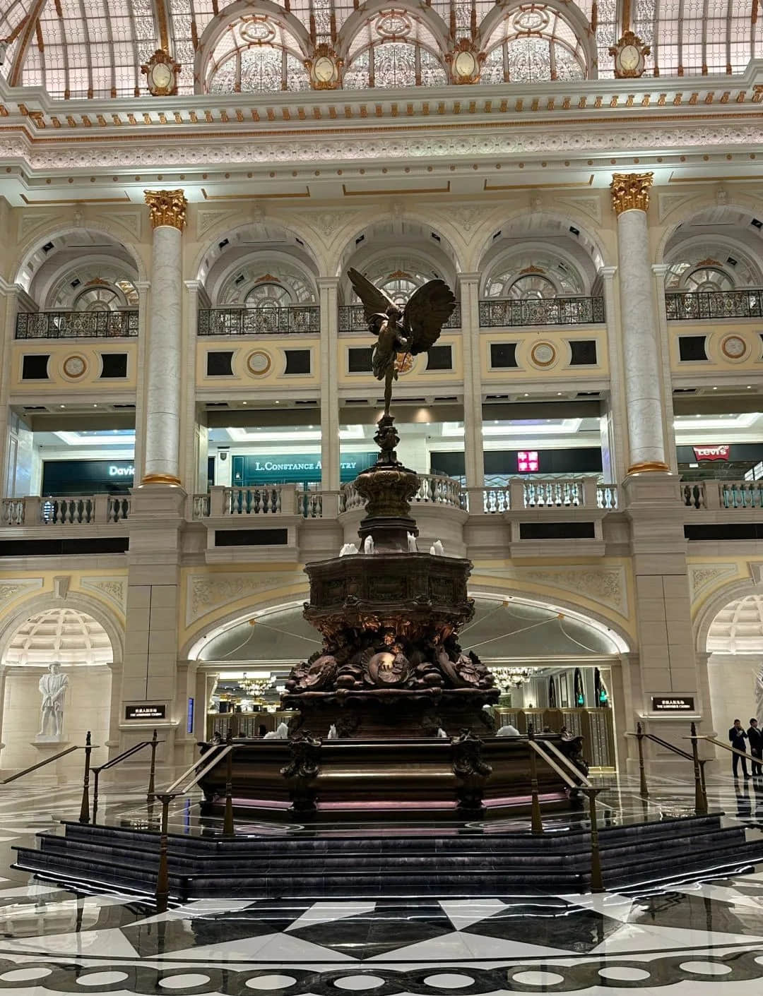 The Crystal Palace atrium featuring the Shaftesbury Memorial Fountain replica