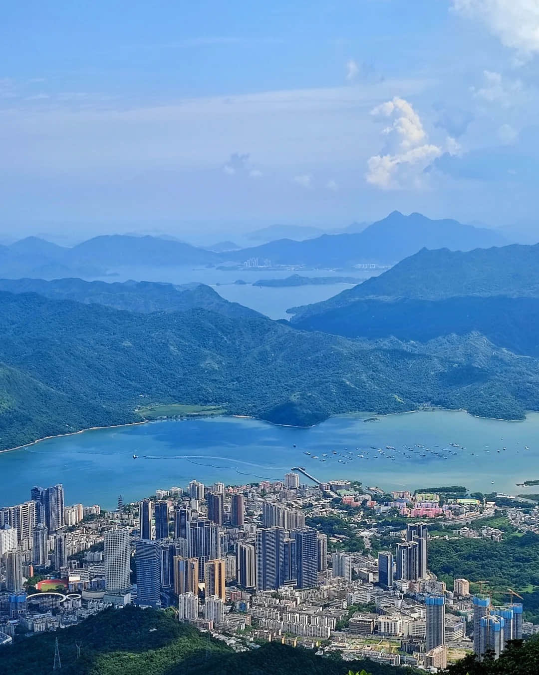 Panoramic view of the city and sea from Wutong Mountain