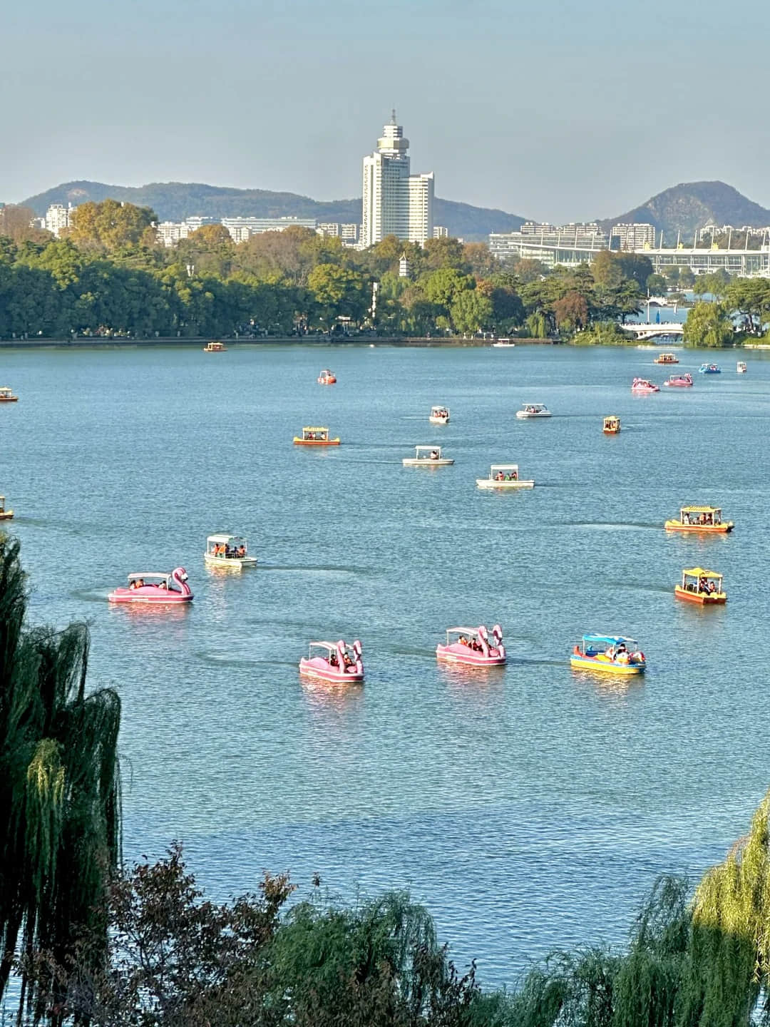 Xuanwu Lake Park lake view and boats